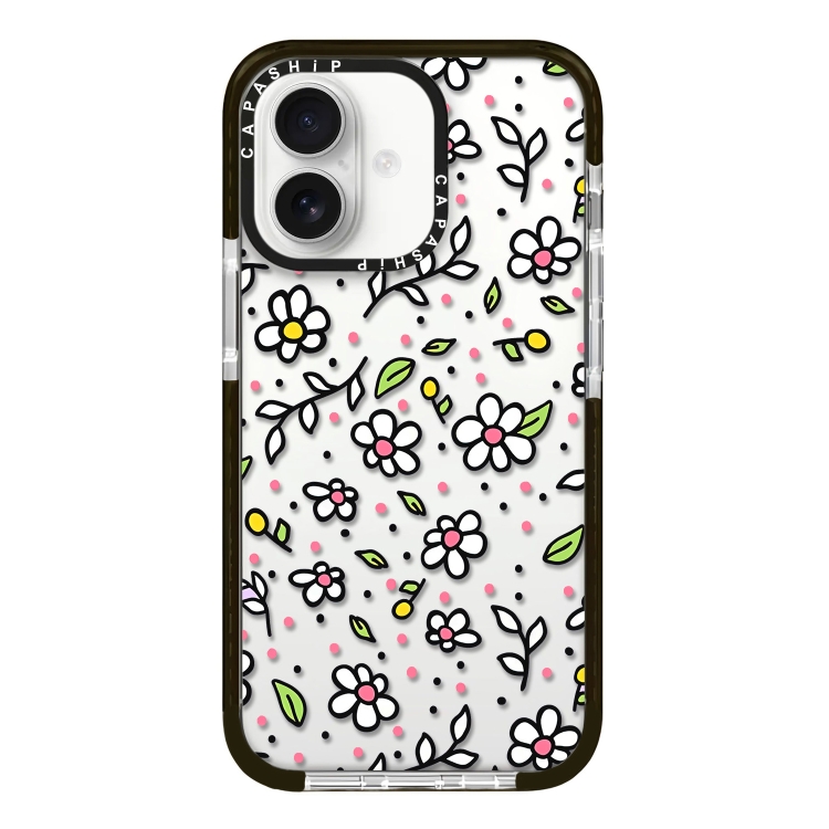 For iPhone 16 Simple Illustration Pattern Full Coverage Phone Case(Fresh Flower C)
