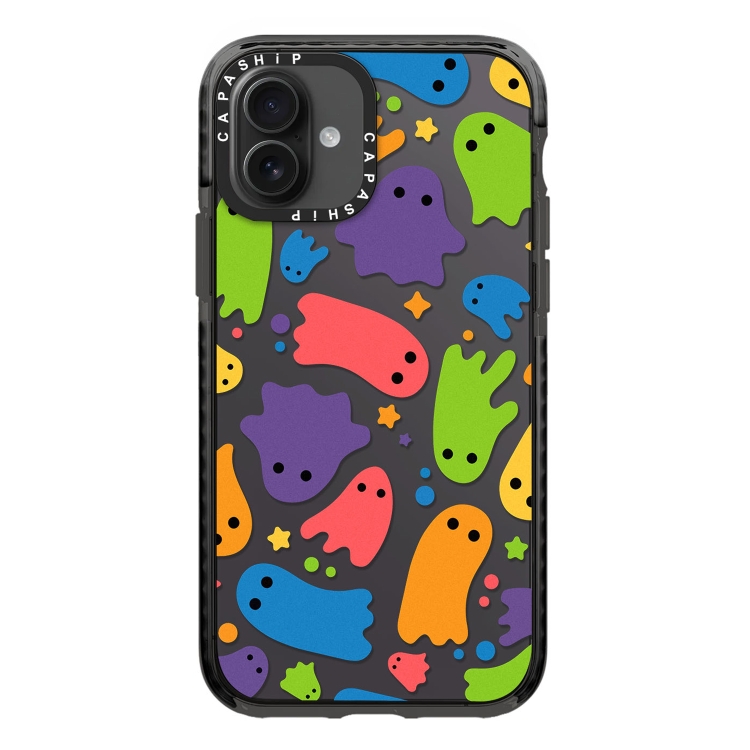 For iPhone 16 Simple Illustration Pattern Full Coverage Phone Case(Ghost A)