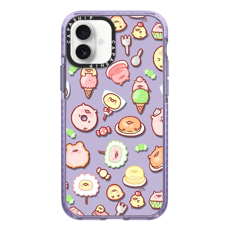For iPhone 16 Simple Illustration Pattern Full Coverage Phone Case(Ice Cream Piglet)