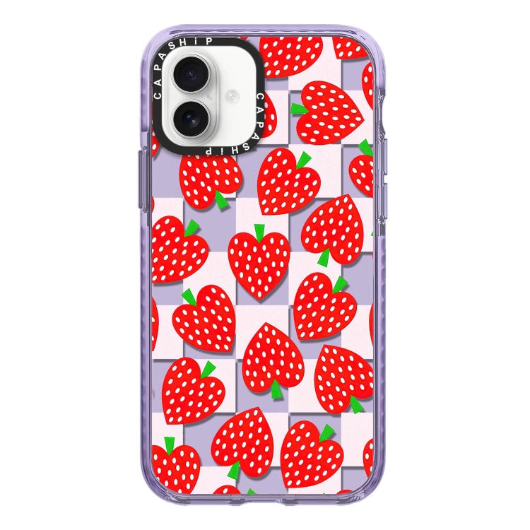 For iPhone 16 Simple Illustration Pattern Full Coverage Phone Case(Love Strawberry)