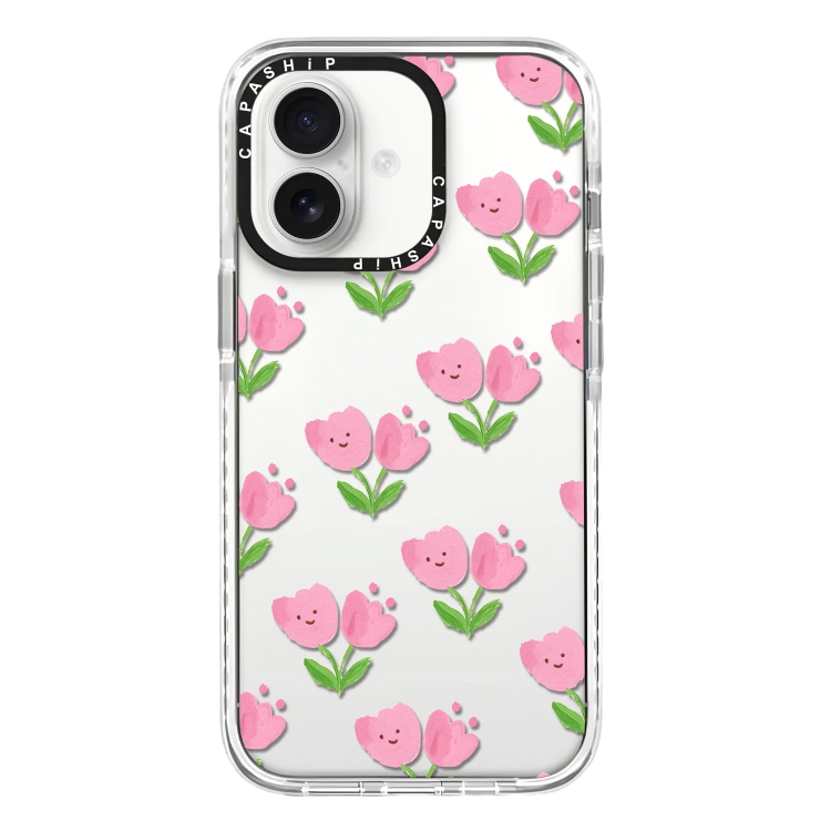 For iPhone 16 Simple Illustration Pattern Full Coverage Phone Case(Smile Flower A)