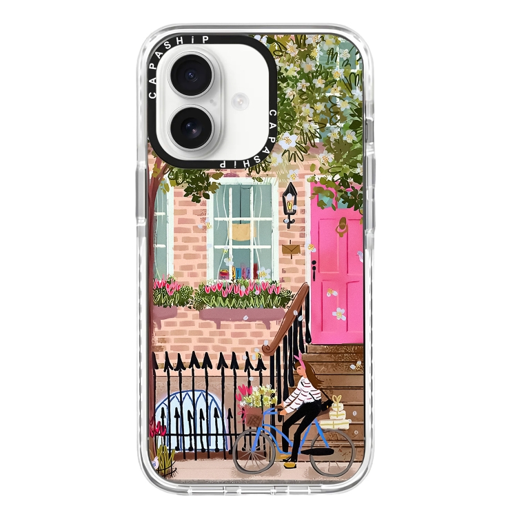 For iPhone 16 Simple Illustration Pattern Full Coverage Phone Case(Spring Scene E)