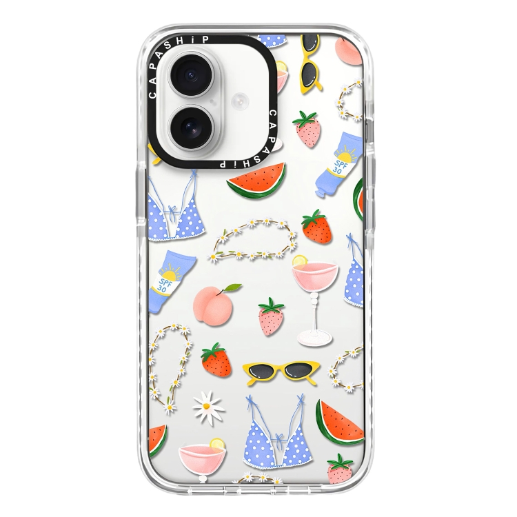For iPhone 16 Simple Illustration Pattern Full Coverage Phone Case(Summer Label B)