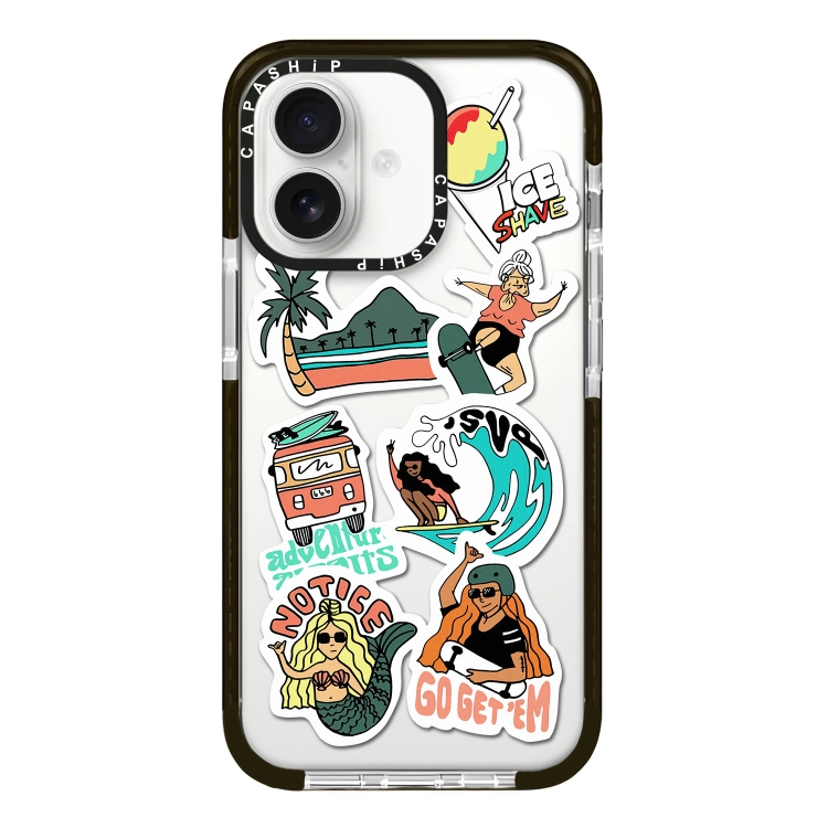For iPhone 16 Simple Illustration Pattern Full Coverage Phone Case(Summer Surfing A)