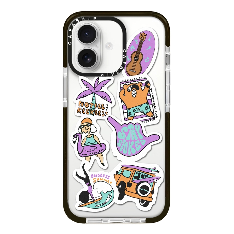 For iPhone 16 Simple Illustration Pattern Full Coverage Phone Case(Summer Surfing B)