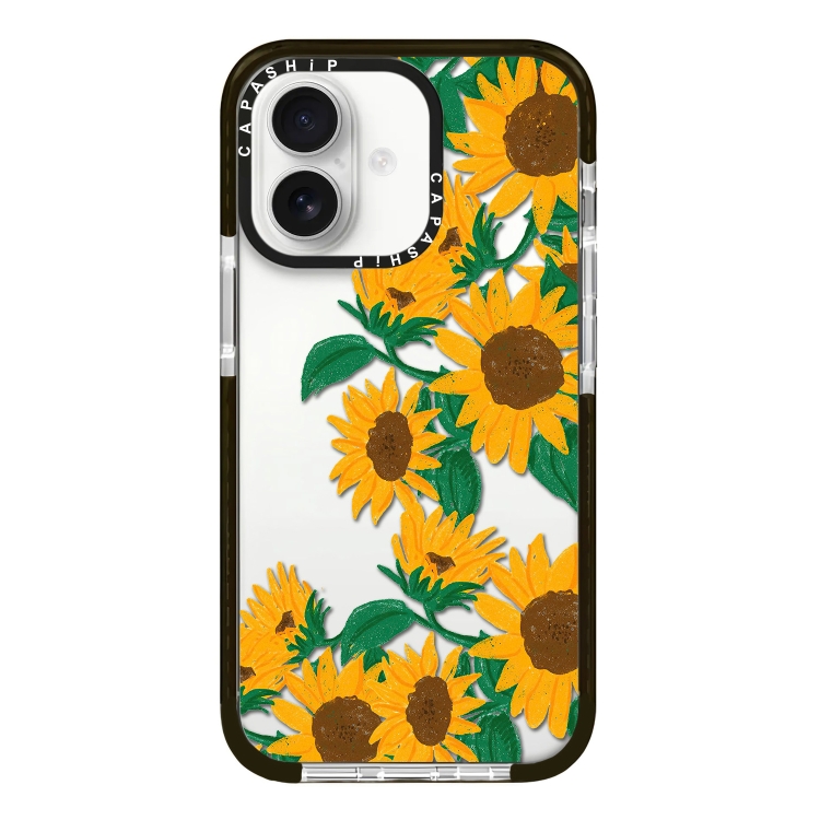 For iPhone 16 Simple Illustration Pattern Full Coverage Phone Case(Sunflowers B)