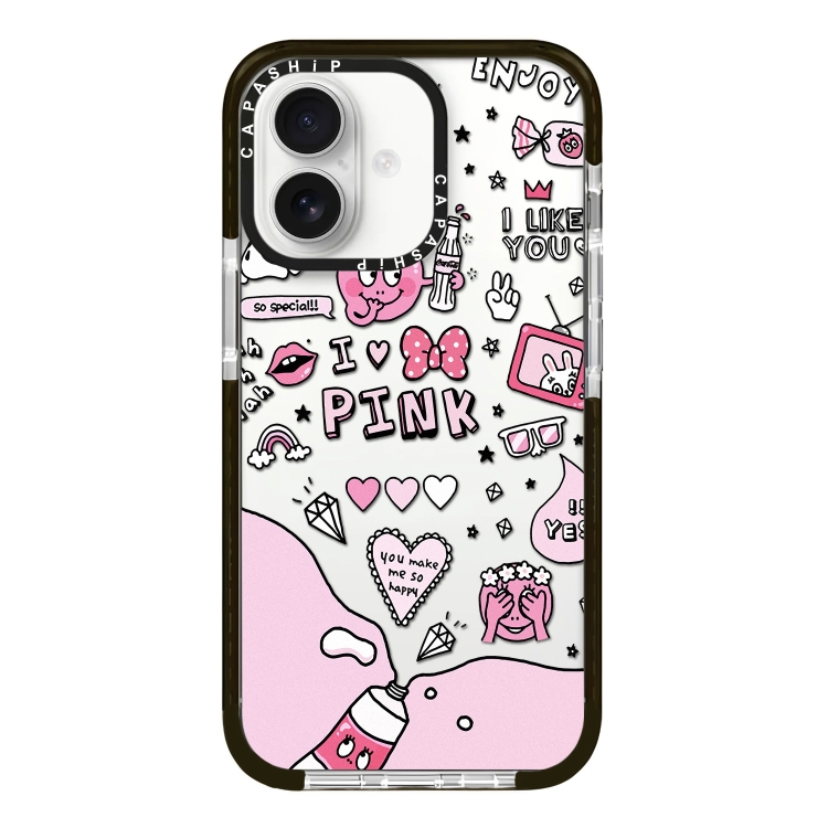 For iPhone 16 Simple Illustration Pattern Full Coverage Phone Case(Text Label B)