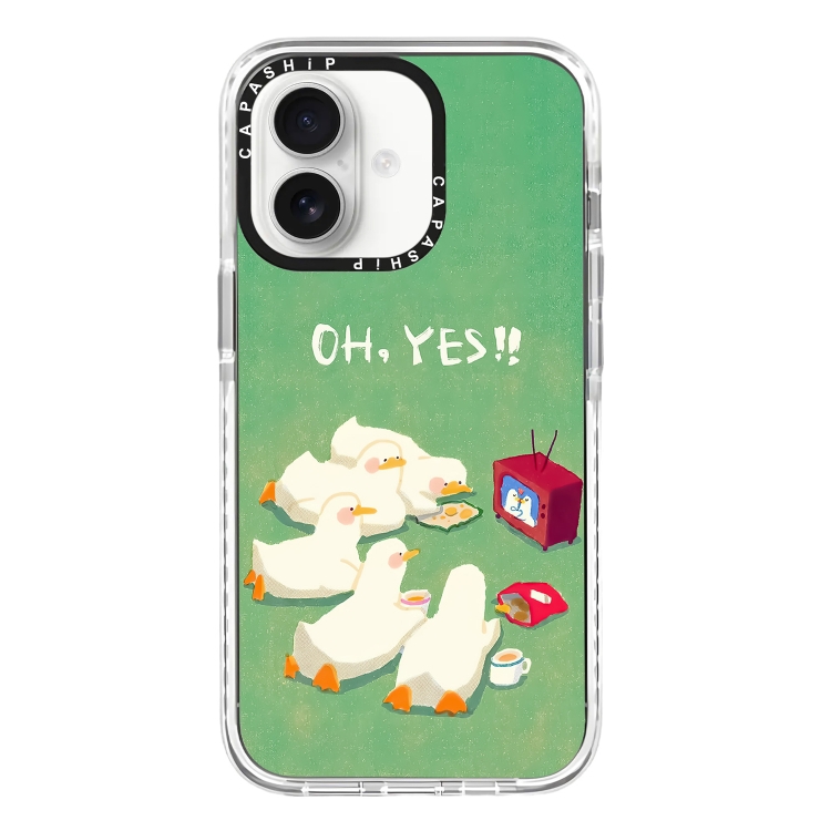 For iPhone 16 Simple Illustration Pattern Full Coverage Phone Case(Watch TV Duck)