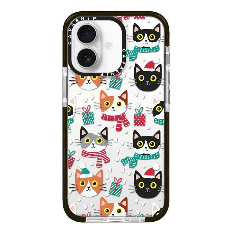 For iPhone 16 Simple Illustration Pattern Full Coverage Phone Case(Winter Cat)