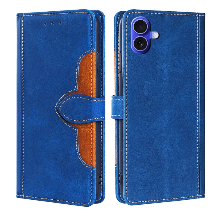 For iPhone 16 Skin Feel Magnetic Buckle Leather Phone Case(Blue)