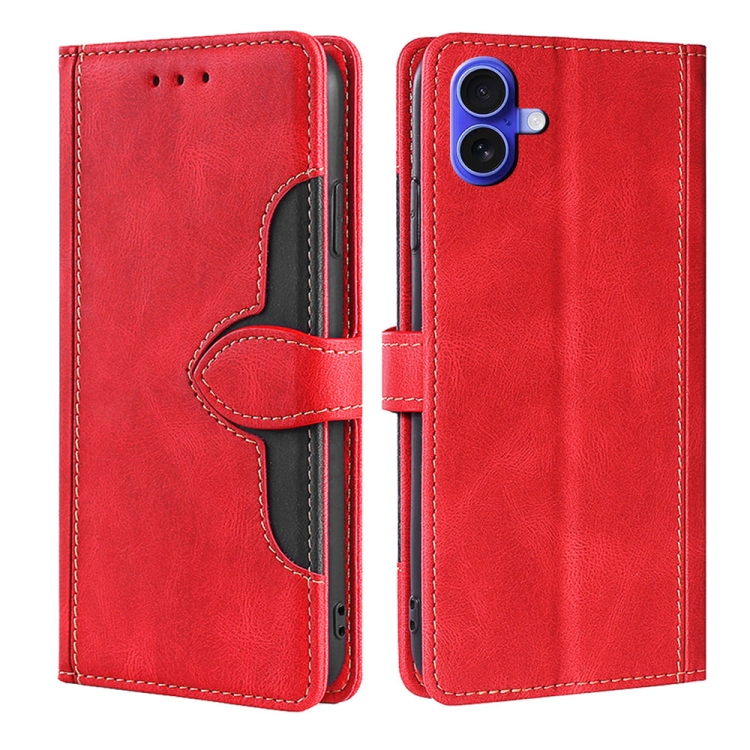 For iPhone 16 Skin Feel Magnetic Buckle Leather Phone Case(Red)