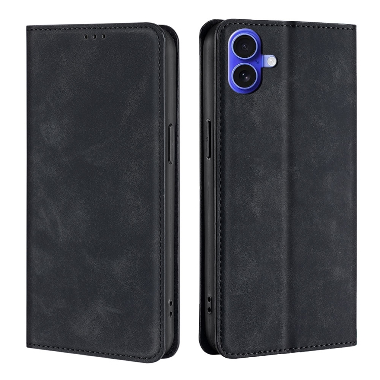 For iPhone 16 Skin Feel Magnetic Leather Phone Case(Black)