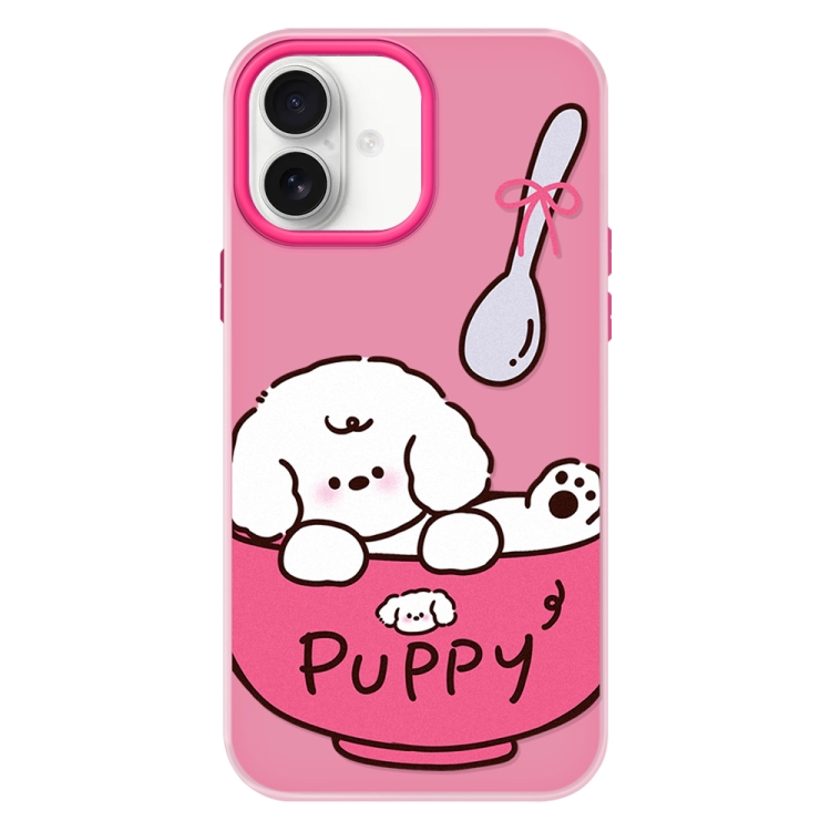 For iPhone 16 Skin Feeling Jelly TPU Hybrid PC Phone Case(A Bowl of Puppy Pink)