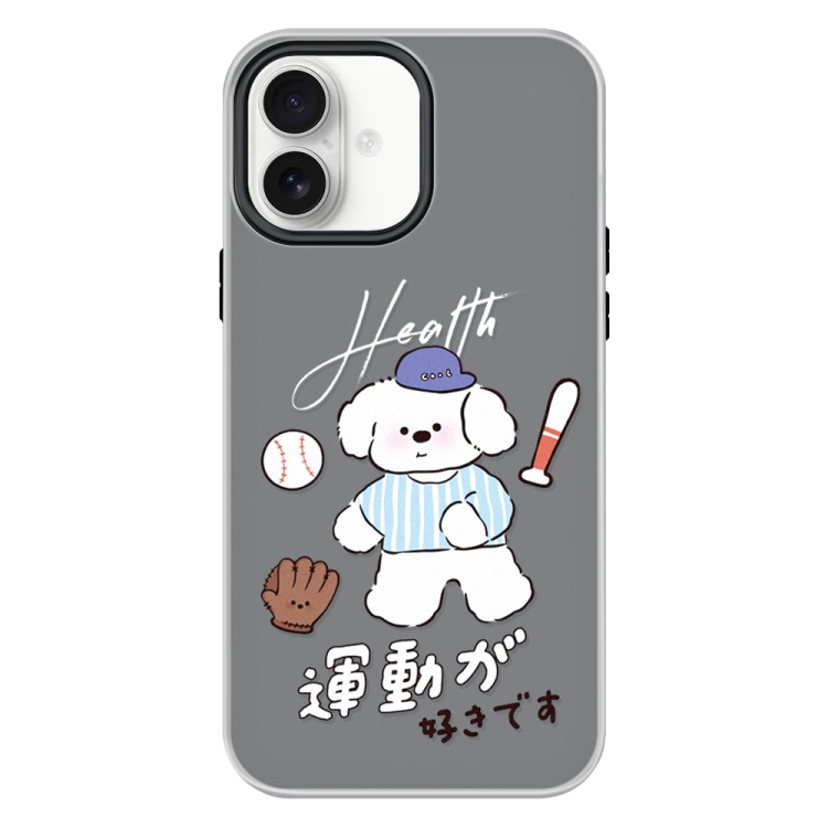 For iPhone 16 Skin Feeling Jelly TPU Hybrid PC Phone Case(Baseball Little Dog Black)