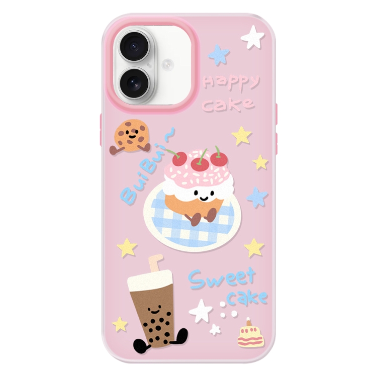 For iPhone 16 Skin Feeling Jelly TPU Hybrid PC Phone Case(Cake Pink)