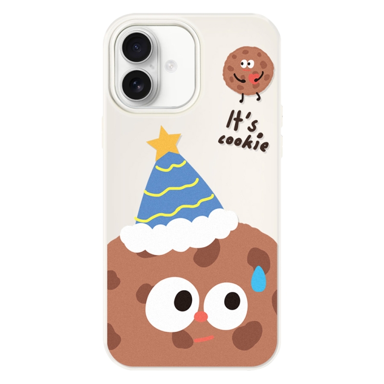For iPhone 16 Skin Feeling Jelly TPU Hybrid PC Phone Case(Celebration Cookies White)