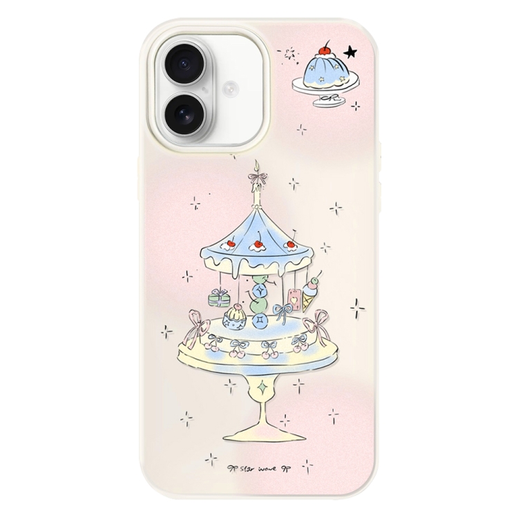 For iPhone 16 Skin Feeling Jelly TPU Hybrid PC Phone Case(Dessert Cake Stand White)