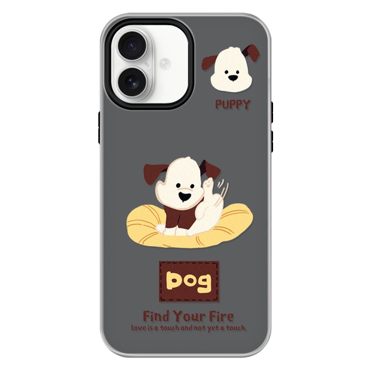 For iPhone 16 Skin Feeling Jelly TPU Hybrid PC Phone Case(Enthusiastic Puppy Black)