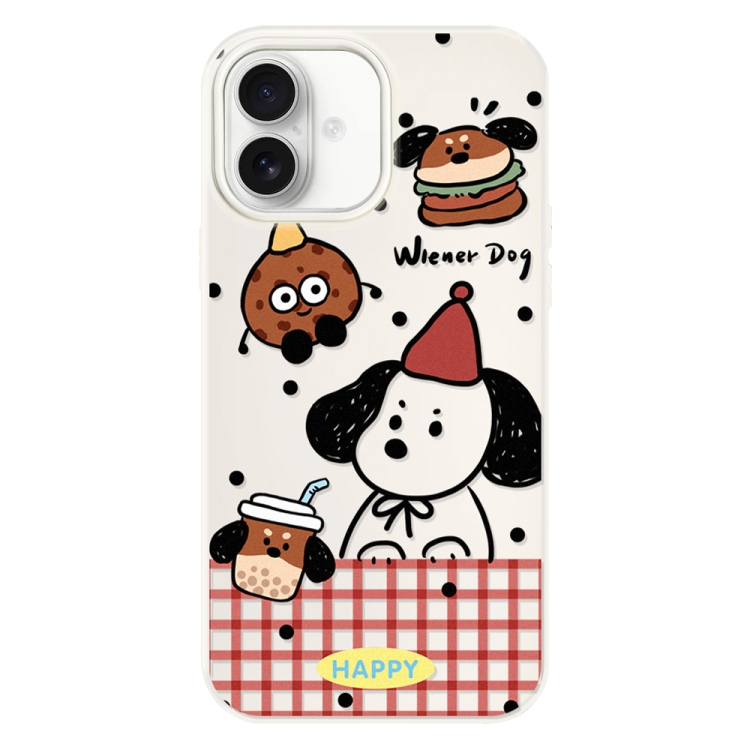 For iPhone 16 Skin Feeling Jelly TPU Hybrid PC Phone Case(Hamburger Dachshund Beige)