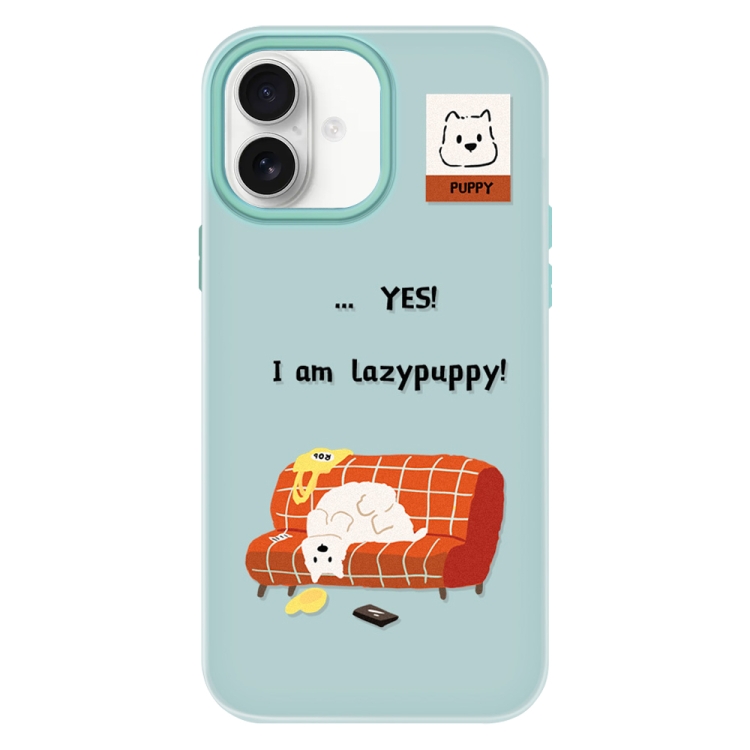 For iPhone 16 Skin Feeling Jelly TPU Hybrid PC Phone Case(Little Lazy Dog ??Light Green)