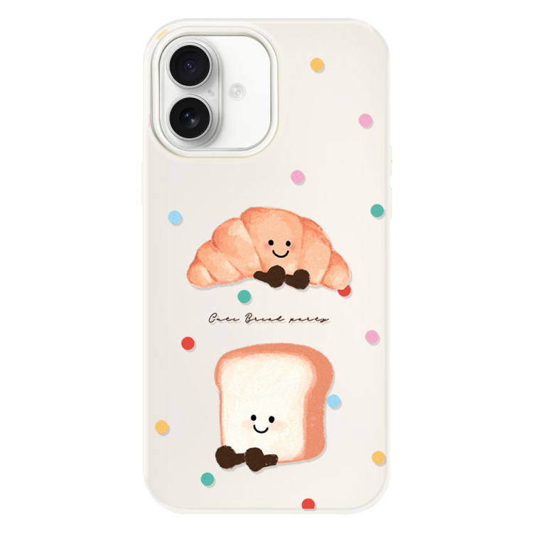 For iPhone 16 Skin Feeling Jelly TPU Hybrid PC Phone Case(Polka Dot Bread White)
