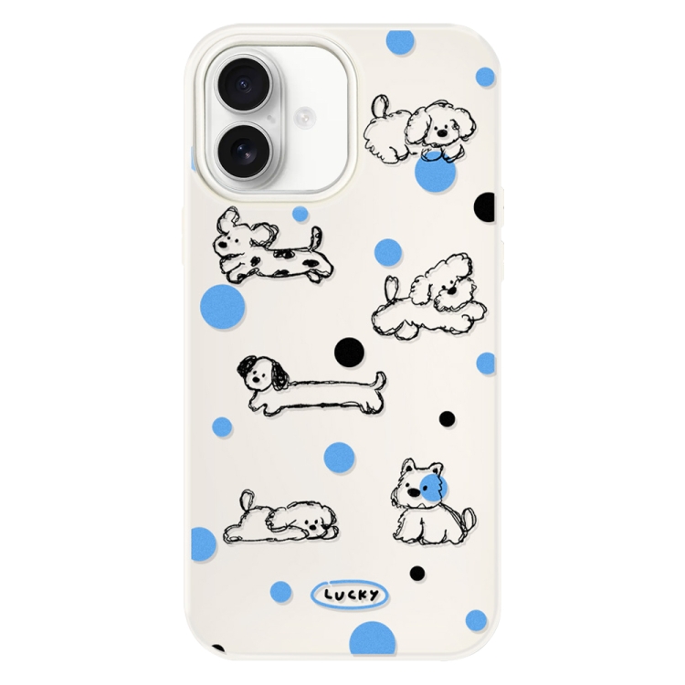 For iPhone 16 Skin Feeling Jelly TPU Hybrid PC Phone Case(Polka Dot Puppy White)