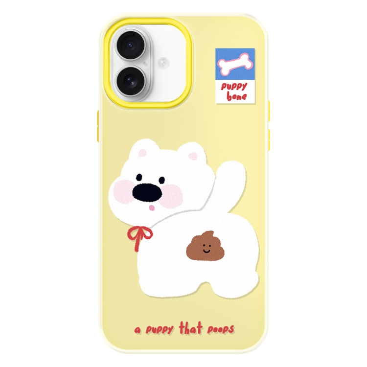 For iPhone 16 Skin Feeling Jelly TPU Hybrid PC Phone Case(Pooping Puppy Yellow)