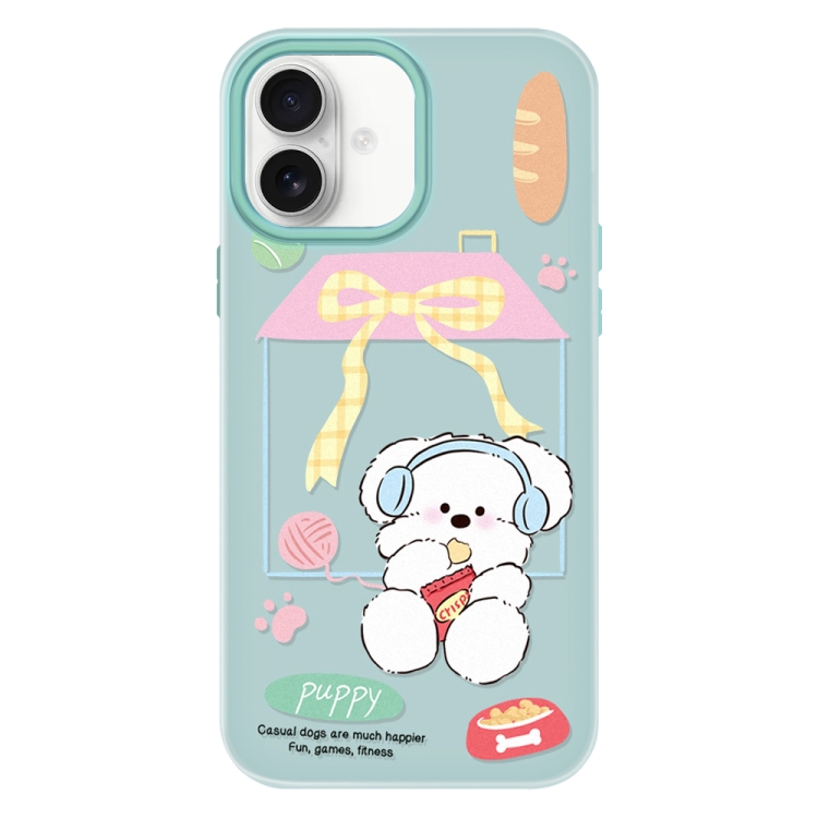 For iPhone 16 Skin Feeling Jelly TPU Hybrid PC Phone Case(Potato Chips Puppy Light Green)