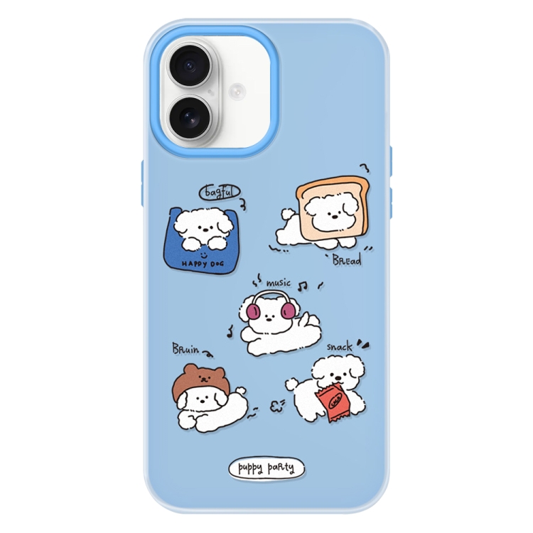 For iPhone 16 Skin Feeling Jelly TPU Hybrid PC Phone Case(Puppy Party)