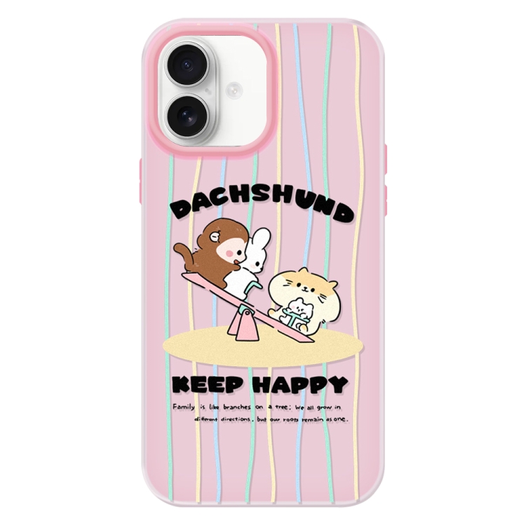 For iPhone 16 Skin Feeling Jelly TPU Hybrid PC Phone Case(Seesaw Animal Pink)