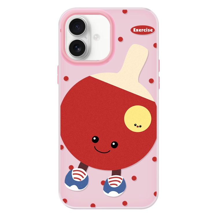 For iPhone 16 Skin Feeling Jelly TPU Hybrid PC Phone Case(Spin Table Tennis Pink)