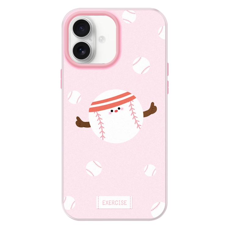 For iPhone 16 Skin Feeling Jelly TPU Hybrid PC Phone Case(Sports Baseball Pink)