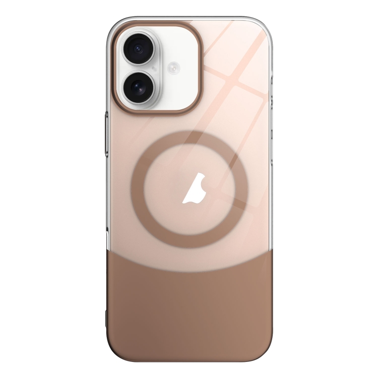 For iPhone 16 Slim Color Contrast MagSafe PC Transparent Phone Case(Gold)