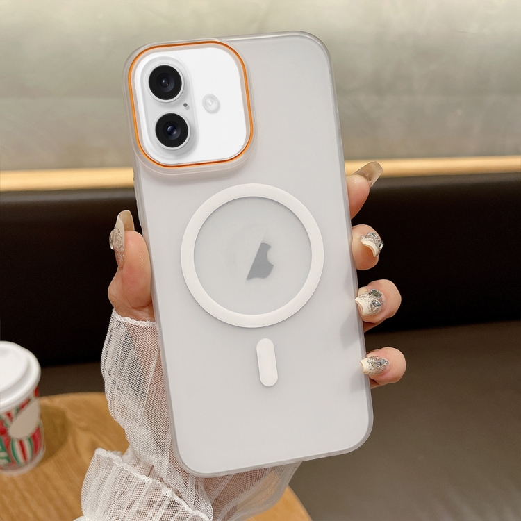 For iPhone 16 Soft Sandy Skin Feel MagSafe Magnetic PC Phone Case(Transparent)