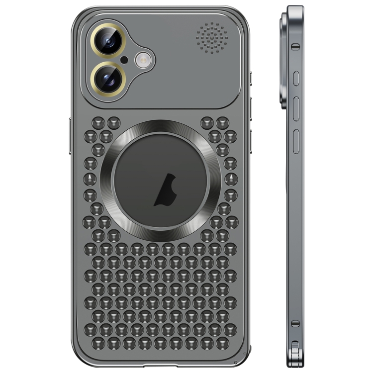 For iPhone 16 Spring Buckle MagSafe Magnetic Metal Aromatherapy Phone Case(Black)