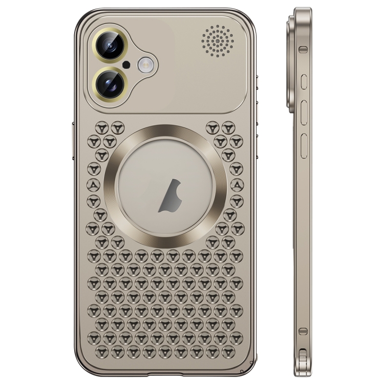For iPhone 16 Spring Buckle MagSafe Magnetic Metal Aromatherapy Phone Case(Grey)