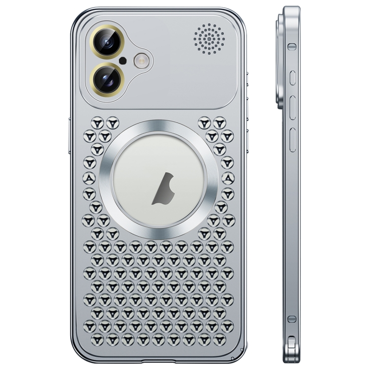 For iPhone 16 Spring Buckle MagSafe Magnetic Metal Aromatherapy Phone Case(Silver)