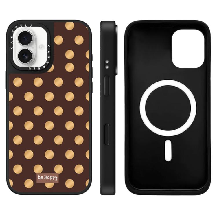 For iPhone 16 Stars Leopard Series Pattern Mirror Magnetic Phone Case(Brown Dots)