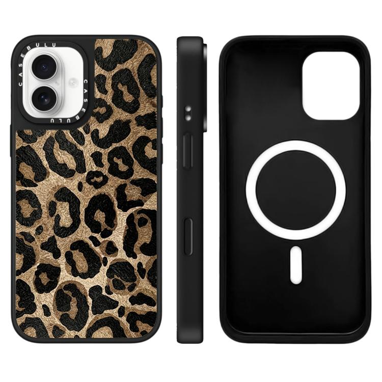For iPhone 16 Stars Leopard Series Pattern Mirror Magnetic Phone Case(Brown Leopard)