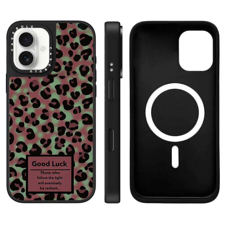 For iPhone 16 Stars Leopard Series Pattern Mirror Magnetic Phone Case(Green Leopard)
