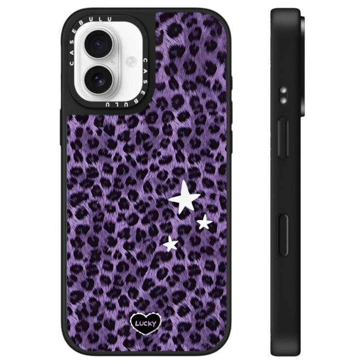 For iPhone 16 Stars Leopard Series Pattern Mirror Phone Case(Purple Leopard)