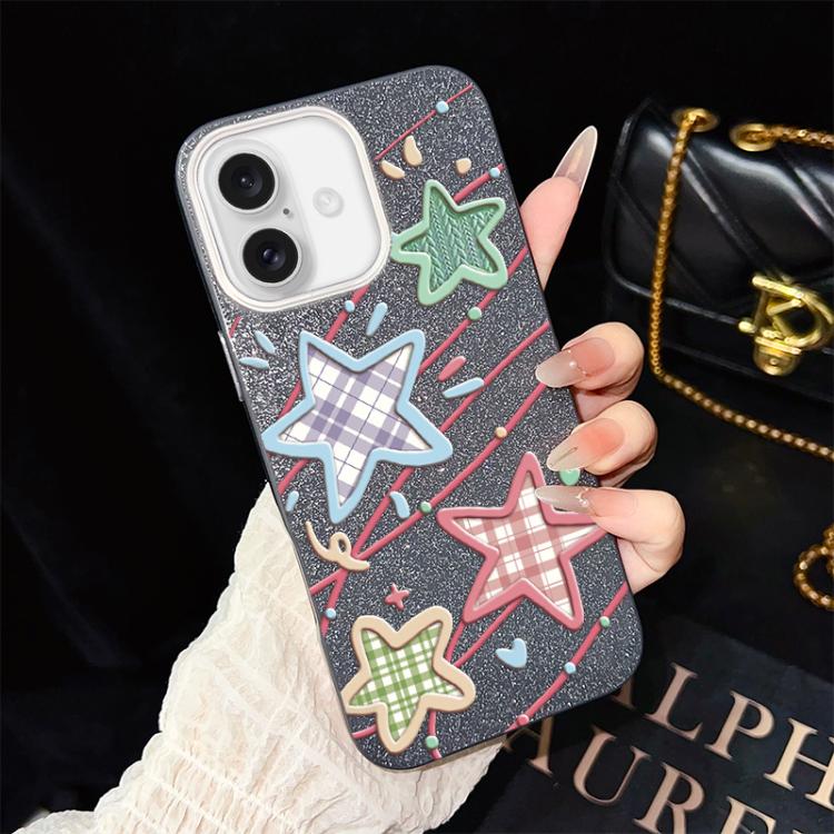 For iPhone 16 Stars Pattern IMD Glitter PC Hybrid TPU Phone Case(Black)