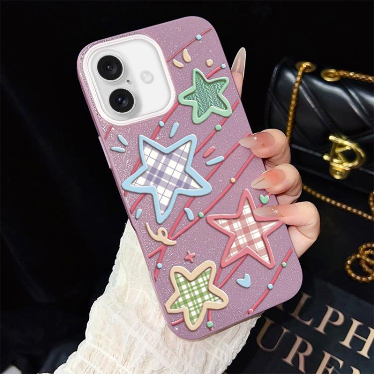 For iPhone 16 Stars Pattern IMD Glitter PC Hybrid TPU Phone Case(Purple)