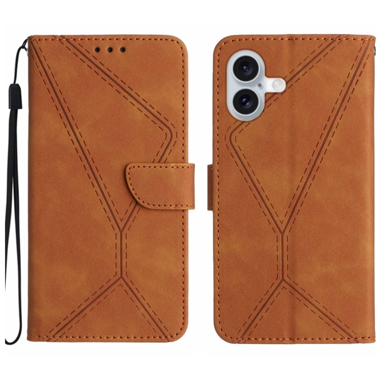 For iPhone 16 Stitching Embossed Leather Phone Case(Brown)