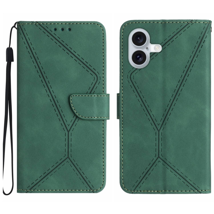 For iPhone 16 Stitching Embossed Leather Phone Case(Green)