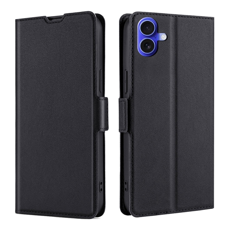 For iPhone 16 Ultra-thin Voltage Side Buckle Horizontal Flip Leather Phone Case(Black)