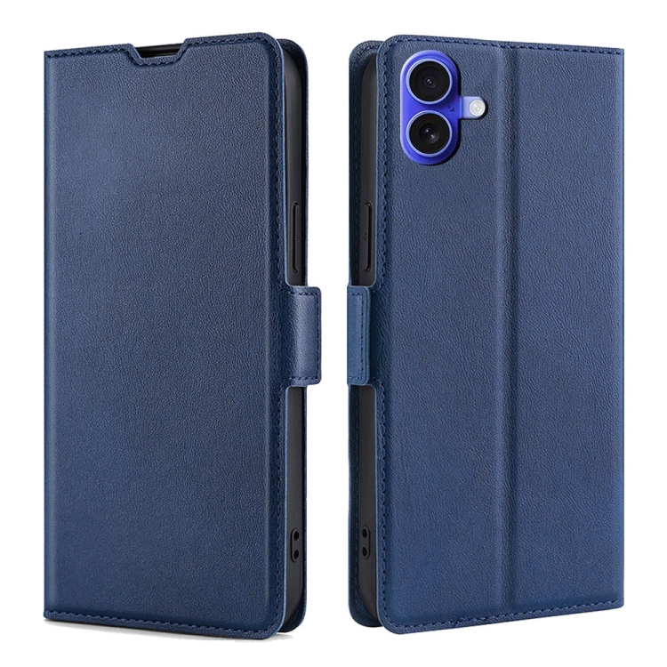For iPhone 16 Ultra-thin Voltage Side Buckle Horizontal Flip Leather Phone Case(Blue)