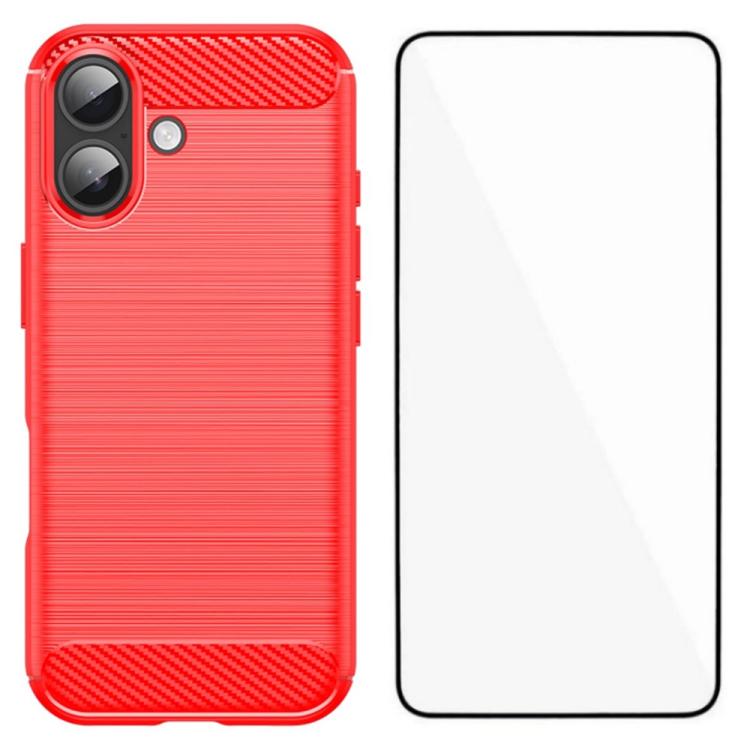 For iPhone 16 WANLONFENG Brushed Texture Shockproof TPU Phone Case with Screen Film(Red)