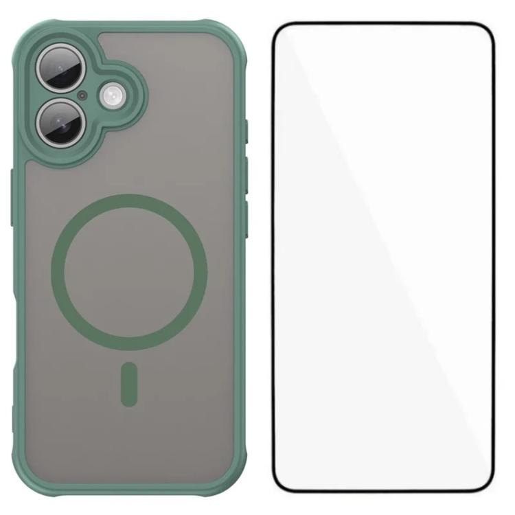 For iPhone 16 WANLONFENG FD Series Skin Touch Magnetic Phone Case with Screen Film(Green)