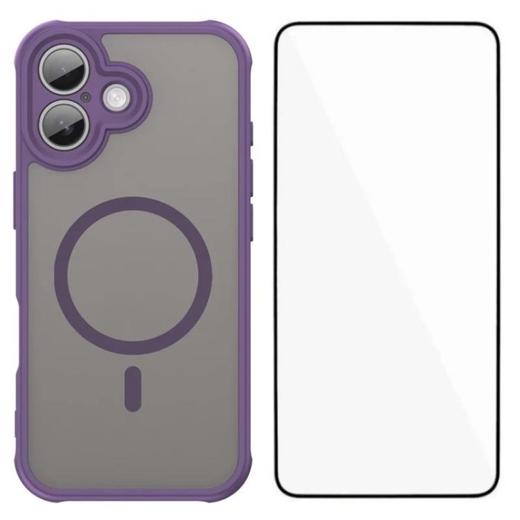 For iPhone 16 WANLONFENG FD Series Skin Touch Magnetic Phone Case with Screen Film(Purple)
